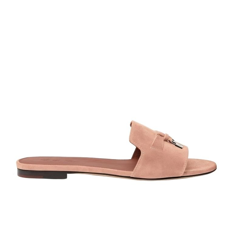 Loro Piana Pink Suede Summer Charms Flat Slides
