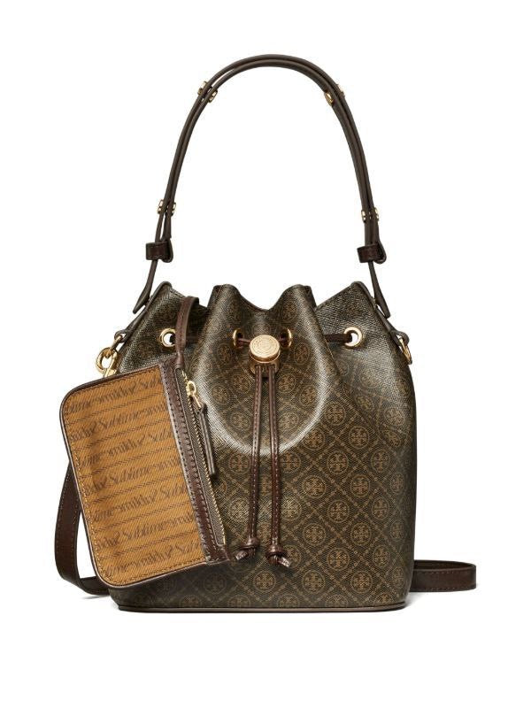 Tory Burch T MONOGRAM COATED CANVAS BUCKET BAG