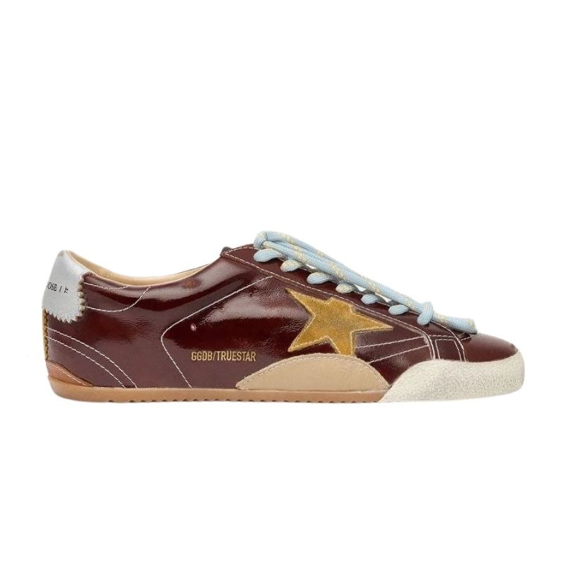Golden Goose True-Star in burgundy naplak with suede star and silver nappa heel tab