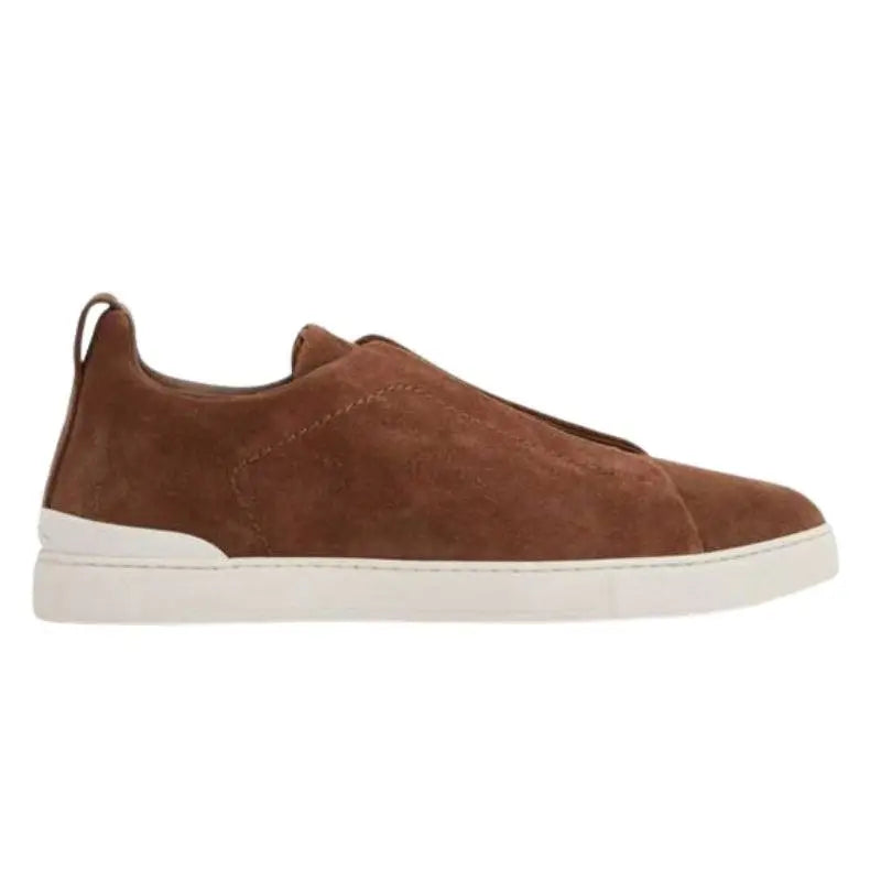 Zegna Brown Suede Triple Stitch Slip On