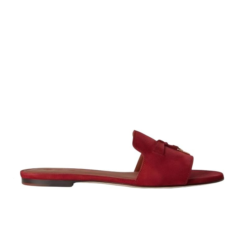 Loro Piana Summer Charms Flat Sandal Suede Burgundy