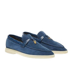 Loro Piana Summer Charms Walk Loafers Suede with Alligator Skin, Navy Lagoon