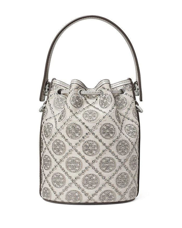 Tory Burch T MONOGRAM LEATHER BUCKET BAG Grey