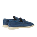 Loro Piana Summer Charms Walk Loafers Suede with Alligator Skin, Navy Lagoon