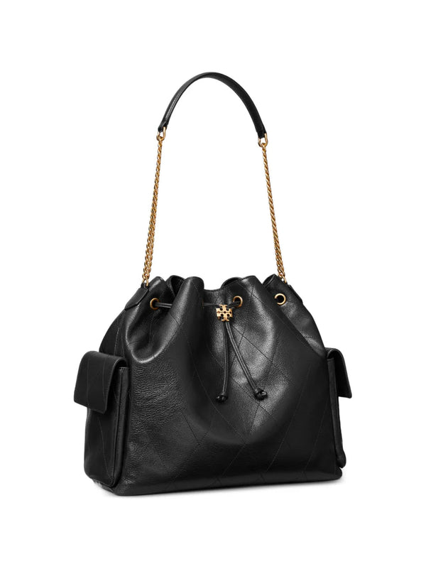 Tory Burch large Charlie quilted drawstring shoulder bag Black