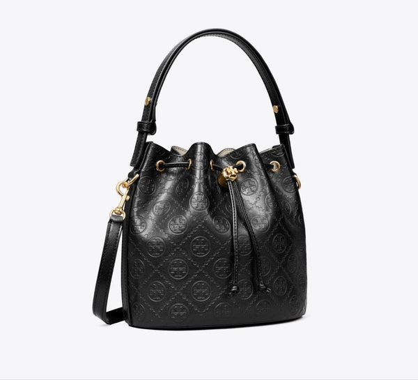 Tory Burch T MONOGRAM LEATHER BUCKET BAG  Black